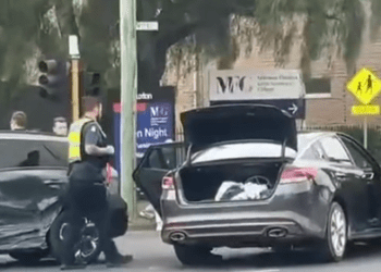 Мужчина был застрелен полицией возле школы в штате Виктория после того, как угнанный автомобиль врезался в школьный автобус.