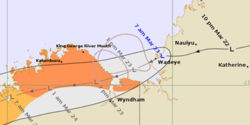 Бывший тропический циклон Нарелле обрушил сильные дожди на северную часть Австралии и направляется в сторону Западной Австралии.